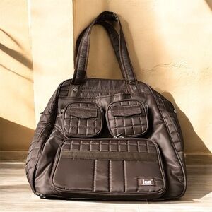 🟫LUG: Women’s large puddle jumper brown quilted tote overnight bag preowned🟫